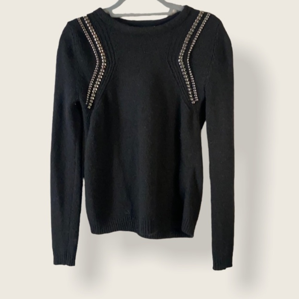 Maje Black Studded Angora Wool Sweater